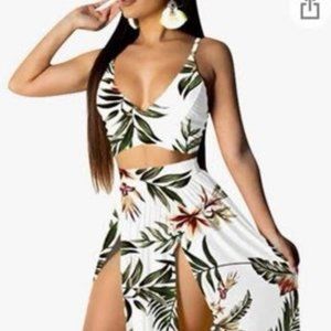 2 Piece Chiffon Floral Printed Sexy Beach Maxi